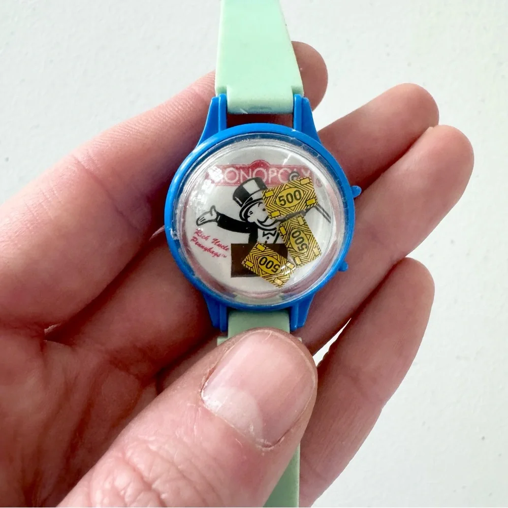Vintage 1997 HASBRO Monopoly Blue and Green Watch with 500 dollar bills